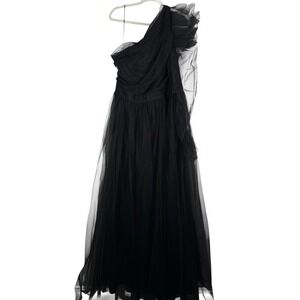 AG Studio Black Tulle Mesh One Shoulder Flowing Dress Gown Women's Plus 4XL